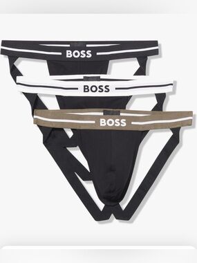 BOSS Three-Pack Jockstraps with Black Pouches and Branded Waistbands